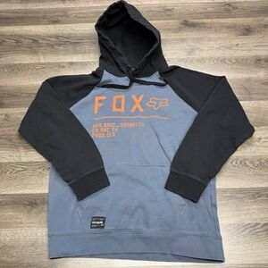 Fox Racing Non-Stop Raglan Fleece Hoodie Blue MX Logo Sweat Jacket Adult Medium